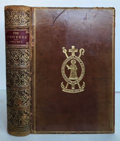 1900s THE UNIVERSE by POUCHET antique PRIZED BINDING w/ GILT CREST illustrated