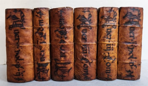 1574 ARISTOTLE 6 VOLS SET ILLUSTRATED antique VELLUM BINDINGS MANUSCRIPT SPINES