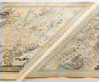 1640 MAP of GERMANY HILDESHEIM by WILLEM BLAEU antique AUTHENTIC hand colored