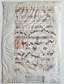 16th - 17th century ANTIPHONAL VELLUM CHART MANUSCRIPT antique music score 14x19
