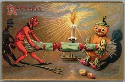 HALLOWEEN RAPHAEL TUCK SERIES 150 ANTIQUE POSTCARD w/ DEVIL