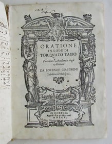 1595 ORATIONE IN LODE DI TORQUATO TASSO antique VELLUM BOUND 16th century