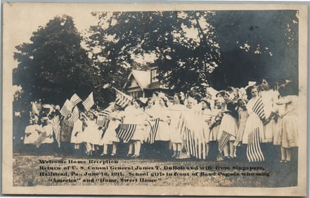 HALLSTEAD PA SCHOOL GIRLS 1911 PATRIOTIC ANTIQUE REAL PHOTO POSTCARD RPPC