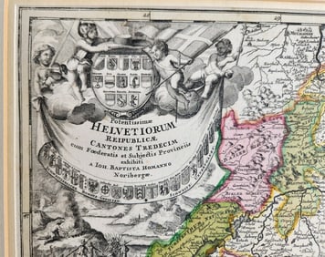 1720s MAP of SWITZERLAND by J.B.HOMANN antique AUTHENTIC hand colored