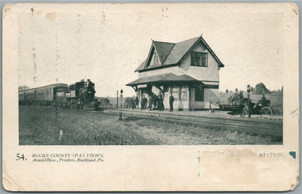 BUCKS CO. PA ARNOLD BROS. RAILROAD STATION railway depot ANTIQUE POSTCARD #54