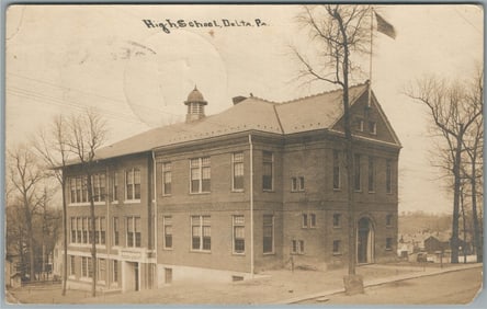 DELTA PA HIGH SCHOOL ANTIQUE REAL PHOTO POSTCARD RPPC