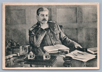 RUSSIAN LEADER STALIN BIRTHDAY GREETING VINTAGE ITALIAN COMMUNIST PARTY POSTCARD