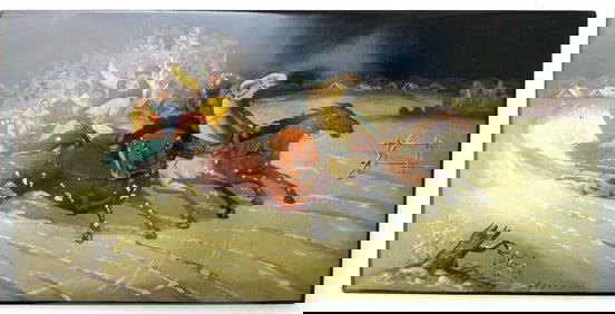 RUSSIAN FEDOSKINO SCHOOL HAND PAINTED SIGNED LACQUER PLAQUE 7 by 13.5" vintage