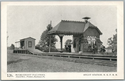 BUCKS CO. PA ARNOLD BROS. BYCOT RAILROAD STATION railway ANTIQUE POSTCARD #126