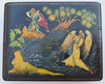1945 RUSSIAN PALEKH LACQUER BOX HAND PAINTED signed by artist VINTAGE unique