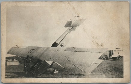 EARLY AVIATION WWI ERA AEROPLANE WRECK ANTIQUE REAL PHOTO POSTCARD RPPC