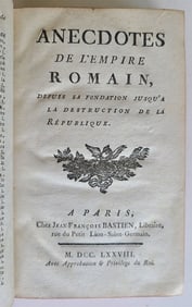 1778 ANECDOTES DE L'EMPIRE ROMAIN antique FRENCH HISTORY of ROMAN EMPIRE