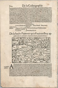 1575 PANNONIA HUNGARY VIEW LEAF from BELLEFOREST EDITION of MUNSTER COSMOGRAPHY