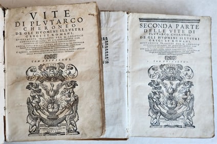 1566 LIFE of PLUTARCH 2 VOLUMES antique in ITALIAN 16th CENTURY VELLUM BOUND