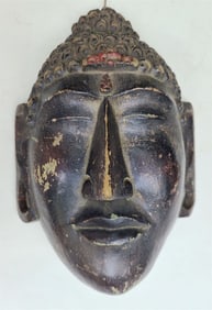 ASIAN THAI? ANTIQUE WOODEN MASK of BUDDHA hand carved BUDDAH