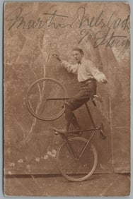 BICYCLE CIRCUS CYCLIST ANTIQUE POSTCARD