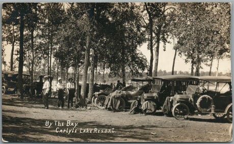 CARLYLE LAKE RESORT IL CAR PARKING ANTIQUE REAL PHOTO POSTCARD RPPC