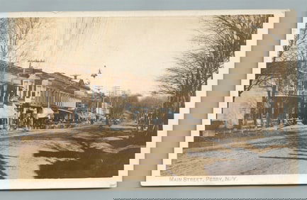 PERRY NY MAIN STREET ANTIQUE REAL PHOTO POSTCARD RPPC