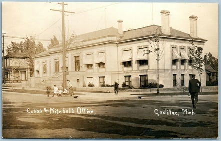 CADILLAC MI COBB'S & MITCHELL'S OFFICE ANTIQUE REAL PHOTO POSTCARD RPPC
