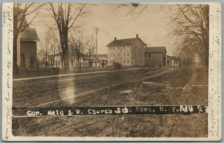 EDEN NY CORNER MAIN & WEST CHURCH STREET ANTIQUE REAL PHOTO POSTCARD RPPC