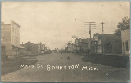 BARRYTON MI MAIN STREET ANTIQUE REAL PHOTO POSTCARD RPPC