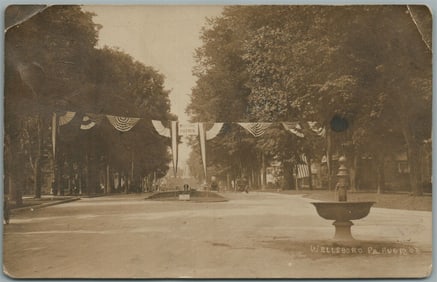 WELLSBORO PA STREET SCENE WELCOME FIREMEN SIGN ANTIQUE REAL PHOTO POSTCARD RPPC