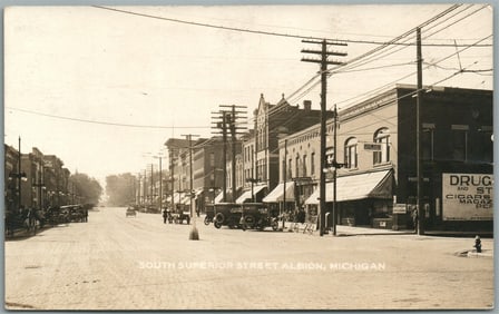 ALBION MI SOUTH SUPERIOR STREET ANTIQUE REAL PHOTO POSTCARD RPPC