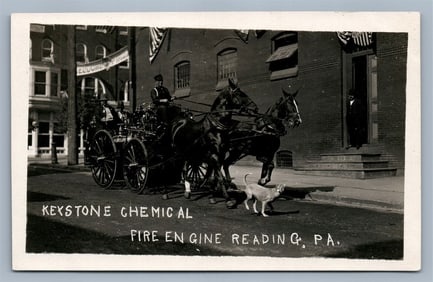 READING PA KEYSTONE CHEMICAL FIRE ENGINE ANTIQUE REAL PHOTO POSTCARD RPPC
