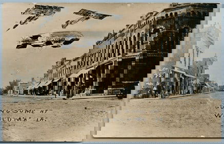 PHOTOMONTAGE ZEPPELIN AIRPLANE WAUCOMA IA ANTIQUE REAL PHOTO PC RPPC AVIATION