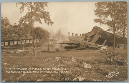 PINOLA PA 1912 WMRR RAILROAD ACCIDENT ANTIQUE REAL PHOTO POSTCARD RPPC