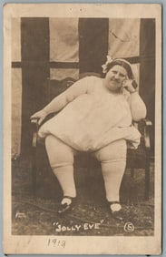CIRCUS FREAK FAT GIRL JOLLY EVE ANTIQUE REAL PHOTO POSTCARD RPPC