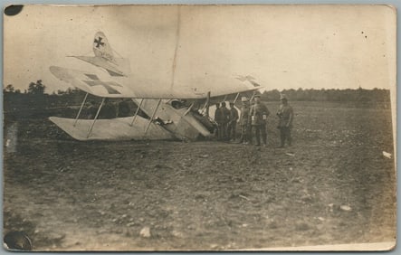 EARLY AVIATION GERMAN WWI ERA BIPLANE CRASH ANTIQUE REAL PHOTO POSTCARD airplane
