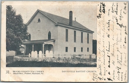 BUCKS CO. PA ARNOLD BROS. DAVISVILLE BAPTIST CHURCH ANTIQUE POSTCARD #31