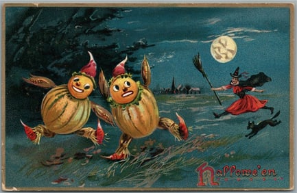 HALLOWEEN RAPHAEL TUCK SERIES 150 ANTIQUE POSTCARD WITCH w/ FRUITS
