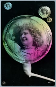 COCA COLA GIRL HILDA CLARK PHOTOMONTAGE SOAP BUBBLE PIPE ANTIQUE REAL PHOTO RPPC