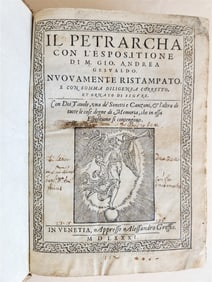 1581 IL PETRARCHA COMMENTARY by G. Gesualdo ILLUSTRATED antique in ITALIAN rare