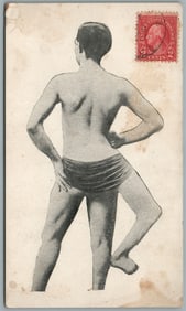 SIDESHOW FREAK CIRCUS THREE LEGGED MAN ANTIQUE POSTCARD