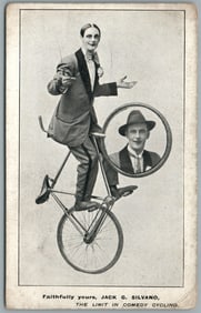 BICYCLE CIRCUS JACK SILVANO COMEDY CYCLIST ANTIQUE POSTCARD