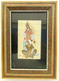 VINTAGE INDIAN HAND PAINTED FRAMED PLAQUE
