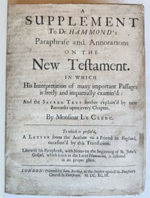 1699 BIBLE COMMENTARY in ENGLISH antique Dr. Hammond's Paraphrase Supplement