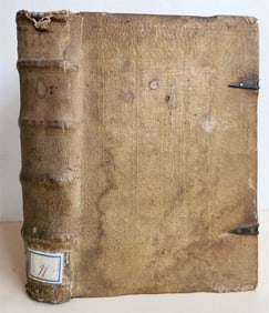 1567 ARISTOTLE COMMENTARY antique PIGSKIN BINDING w/ CLASPS rare 16th CENTURY