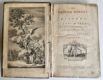 1756 BRITISH HERBAL J.HILL antique ILLUSTRATED FOLIO HISTORY OF PLANTS & TREES