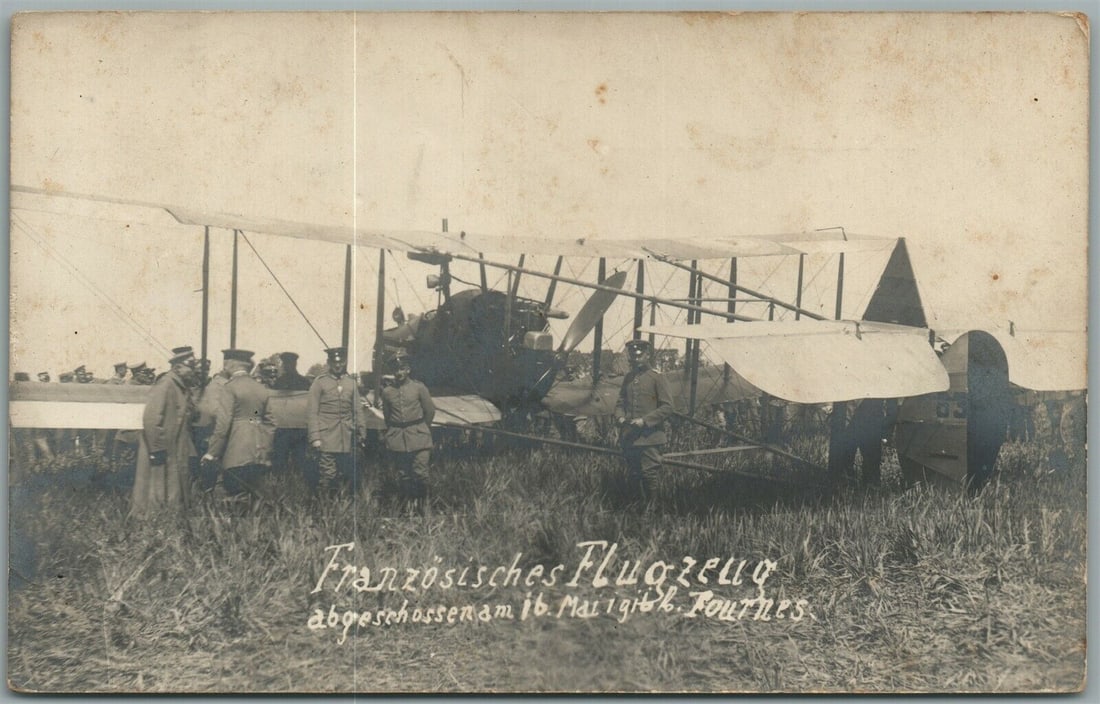 EARLY AVIATION WWI FRENCH BIPLANE GERMAN ANTIQUE REAL PHOTO POSTCARD: EARLY AVIATION WWI FRENCH BIPLANE GERMAN ANTIQUE REAL PHOTO POSTCARD