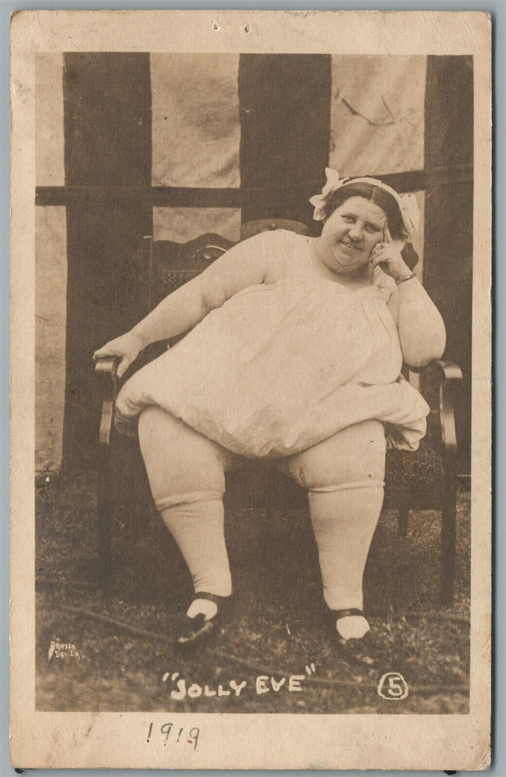 CIRCUS FREAK FAT GIRL JOLLY EVE ANTIQUE REAL PHOTO POSTCARD RPPC: CIRCUS FREAK FAT GIRL JOLLY EVE ANTIQUE REAL PHOTO POSTCARD RPPC