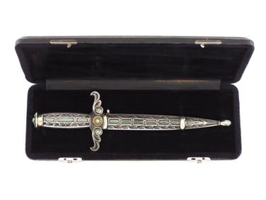 Museum Quality Hungarian or Russian Jeweled Silver Cased Dagger