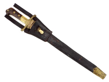 Scarce German Hunting Sword. Profusely Etched Blade with Lengthy Inscription. Original Leather