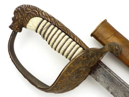Imperial German WWI DAMASCUS Navy Officers Lion Head Naval Sword: Imperial German WWI DAMASCUS Navy Officers Lion Head Naval Sword Full Length 36 Inches Blade Length 30 Inches