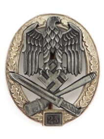 German WWII Rudolph Karneth 25 Engagement General Assault Badge