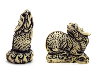 2 Antique VERY FINE Hand Carved Japanese Netsuke