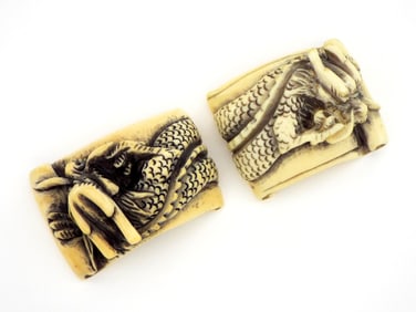 2 Antique VERY FINE Hand Carved Japanese Netsuke